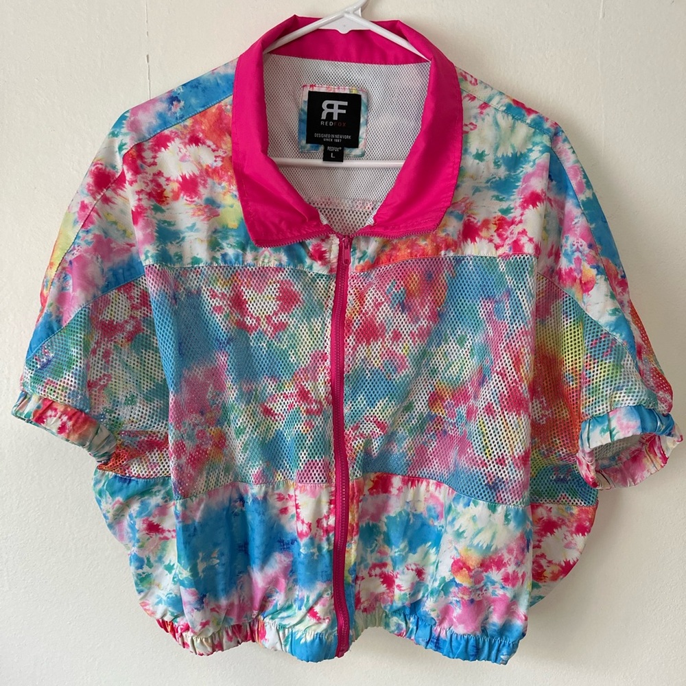 VINTAGE Red Fox Tie Dye Crop Windbreaker Womens Size L EUC